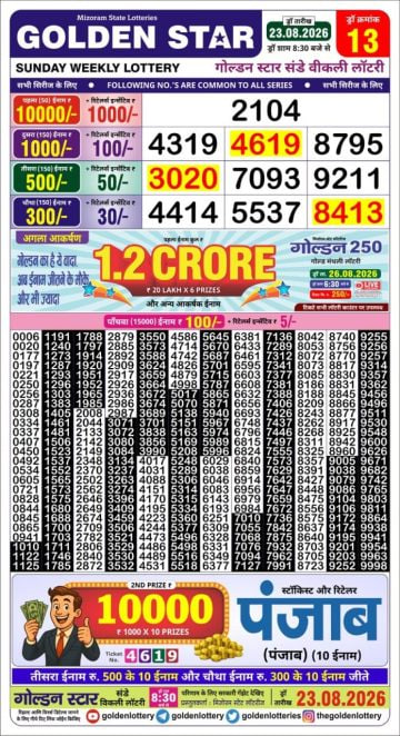 Golden-Star Weekly Lottery Result-8:30 pm