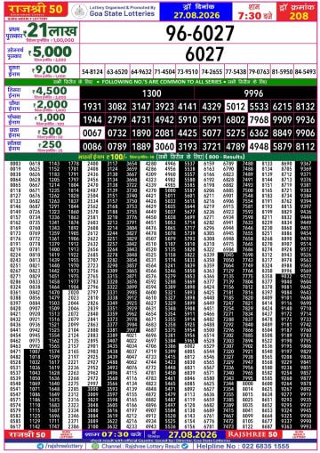 Rajshree 50 7:30 PM Result