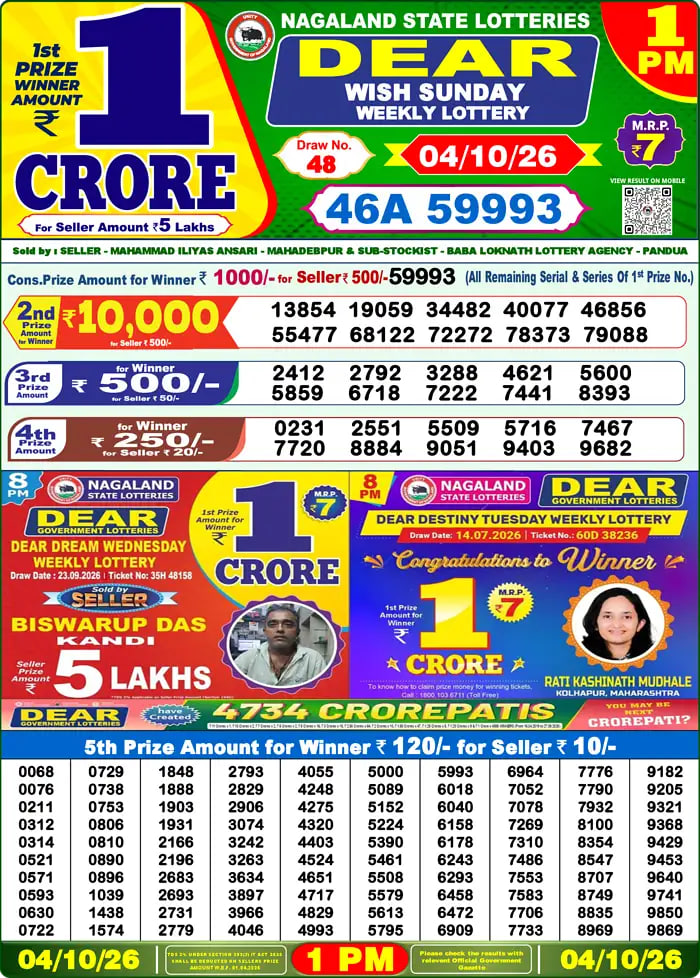 Dear Lottery Result 1&nbsp;PM – Live Draw Image
