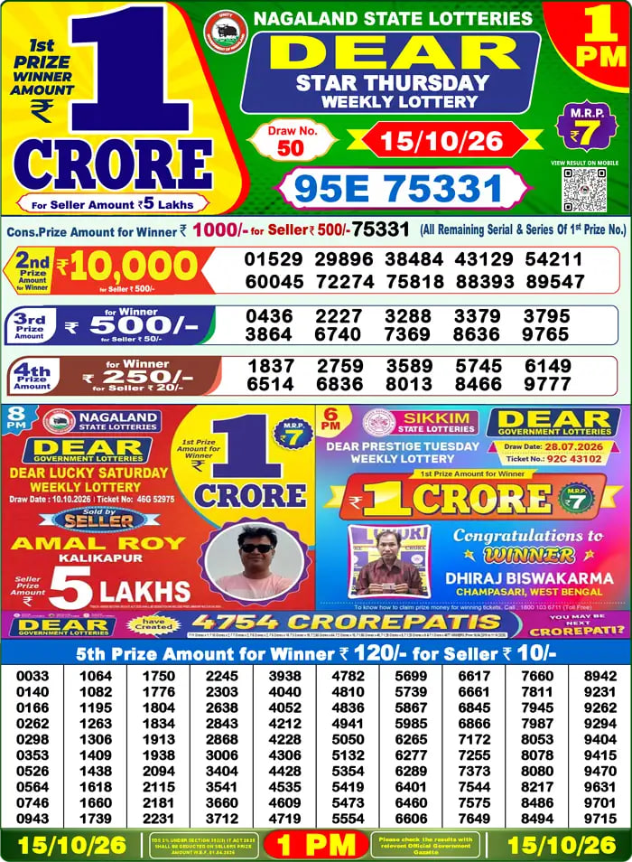 Dear Lottery Result 1&nbsp;PM – Live Draw Image