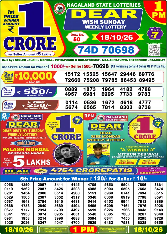 Dear Lottery 1 PM Result
