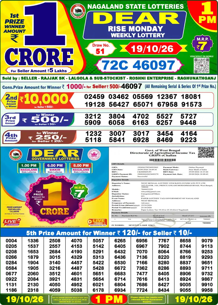 Dear Lottery Result 1&nbsp;PM – Live Draw Image