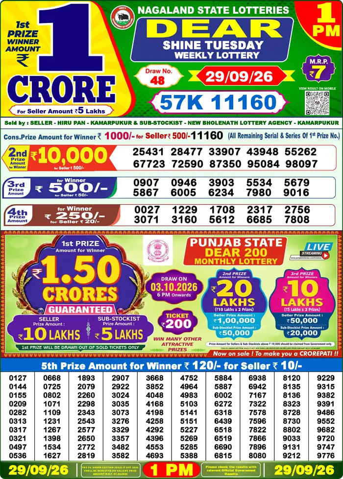 Dear Lottery 1 PM Result