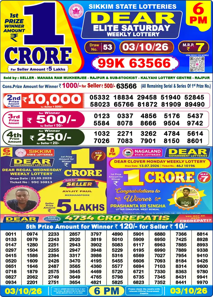 Dear Lottery Result 6&nbsp;PM – Live Draw Image