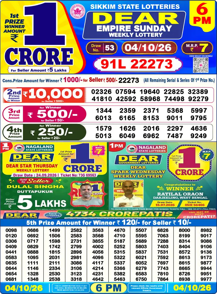 Dear Lottery Result 6&nbsp;PM – Live Draw Image