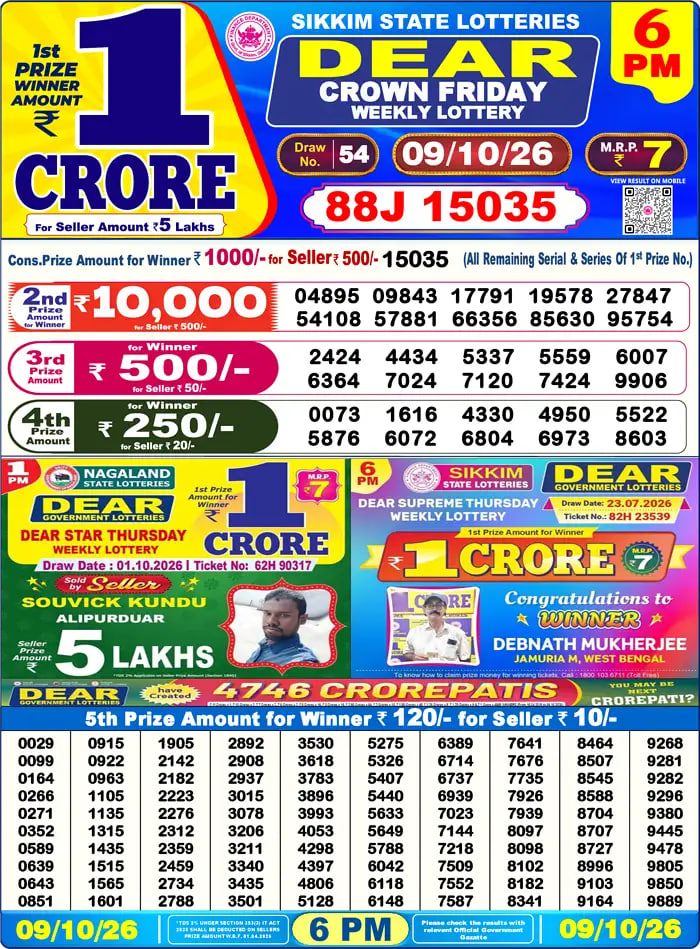 Dear Lottery Result 6&nbsp;PM – Live Draw Image