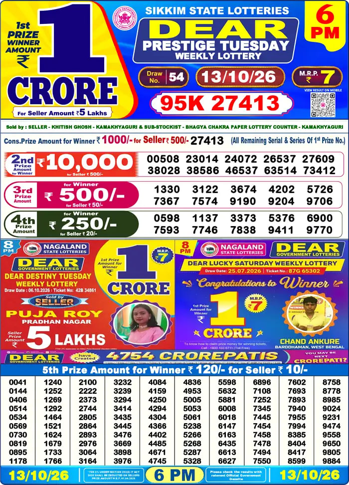 Dear Lottery Result 6&nbsp;PM – Live Draw Image