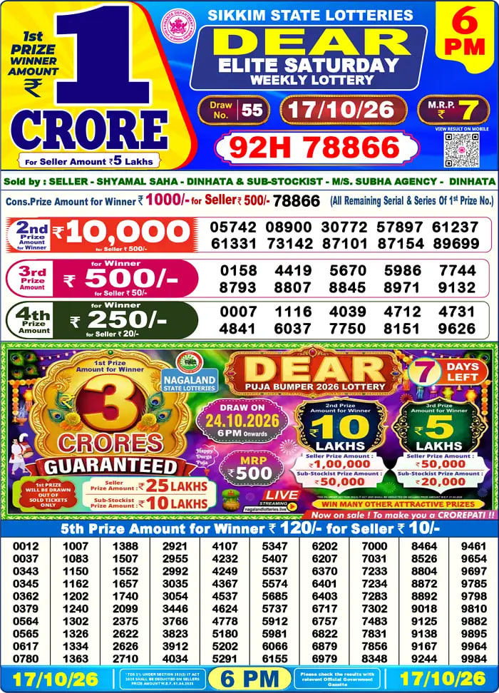 Dear Lottery Result 6&nbsp;PM – Live Draw Image