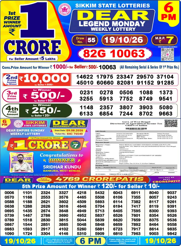 Dear Lottery Result 6&nbsp;PM – Live Draw Image