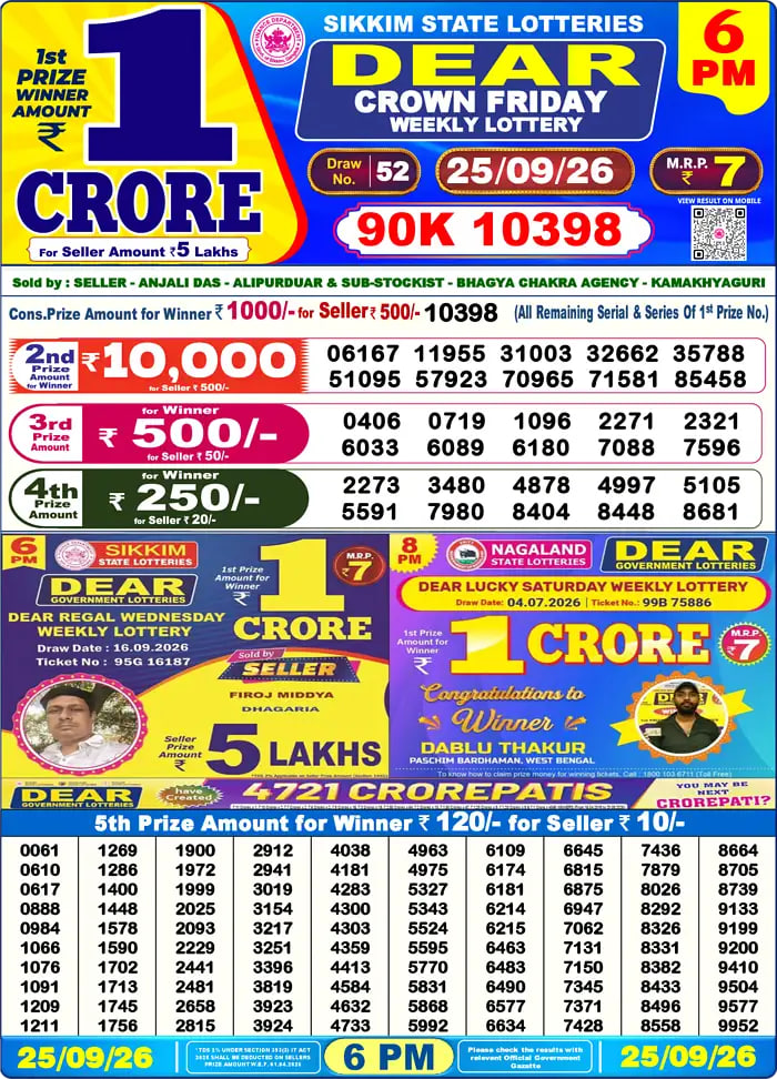 Dear Lottery Result 6&nbsp;PM – Live Draw Image