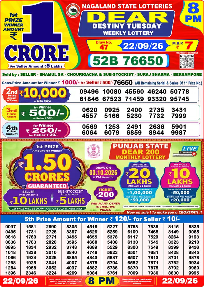 Dear Lottery Result 8&nbsp;PM – Live Draw Image