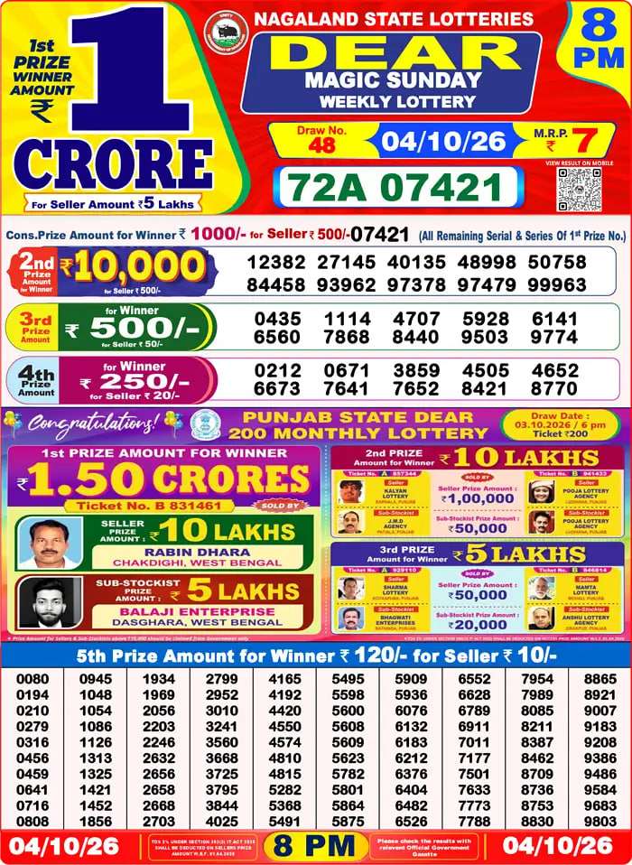 Dear Lottery Result 8&nbsp;PM – Live Draw Image