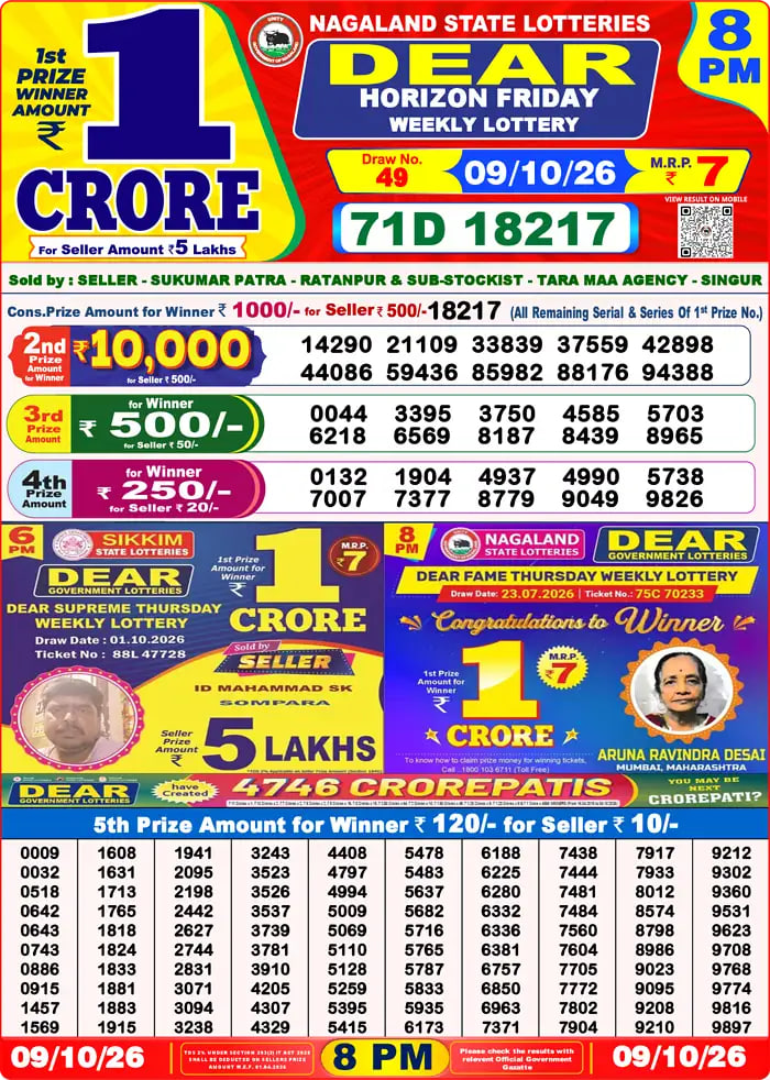Dear Lottery Result 8&nbsp;PM – Live Draw Image