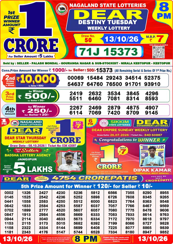Dear Lottery Result 8&nbsp;PM – Live Draw Image