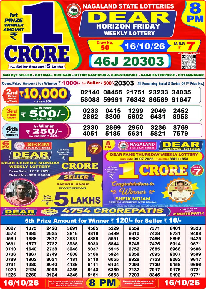 Dear Lottery 8 PM Result