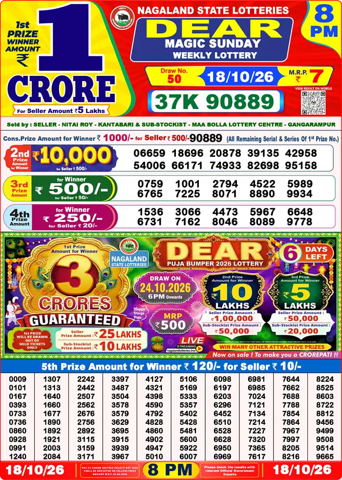 Dear Lottery Result 8&nbsp;PM – Live Draw Image