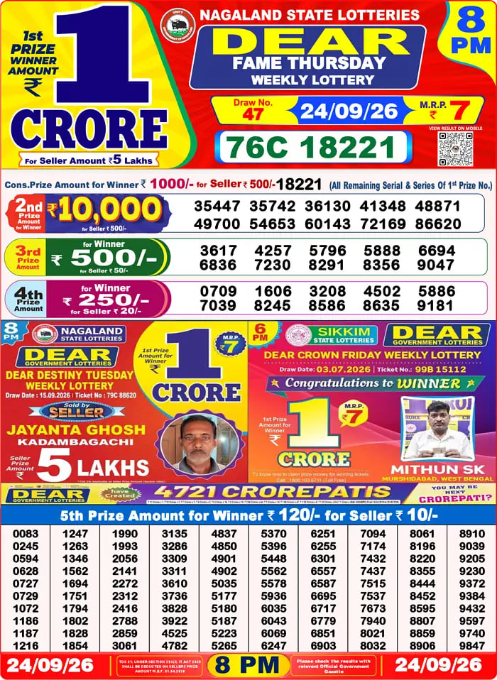 Dear Lottery Result 8&nbsp;PM – Live Draw Image
