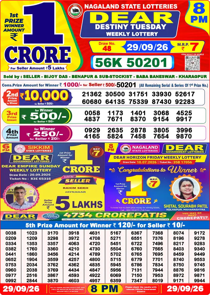 Dear Lottery 8 PM Result