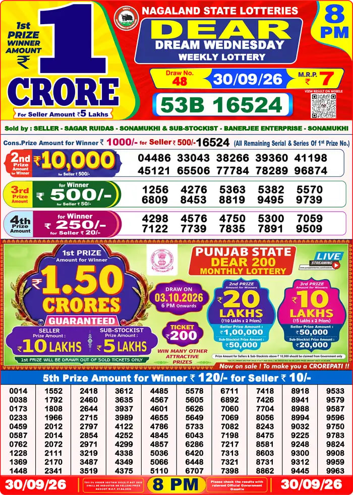 Dear Lottery Result 8&nbsp;PM – Live Draw Image