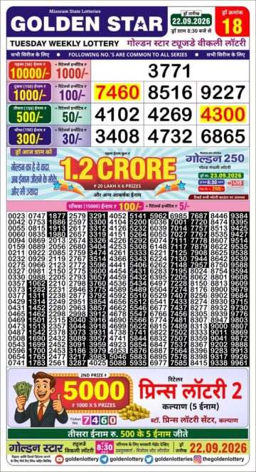 Golden-Star Weekly Lottery Result-8:30 pm