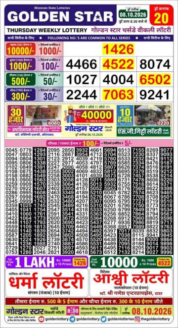 Golden-Star Weekly Lottery Result-8:30 pm