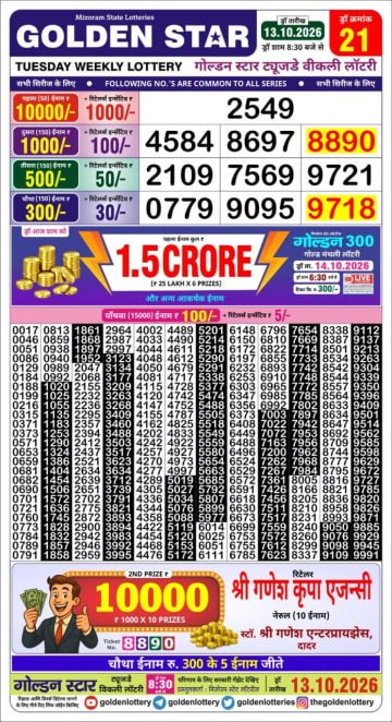 Golden-Star Weekly Lottery Result-8:30 pm