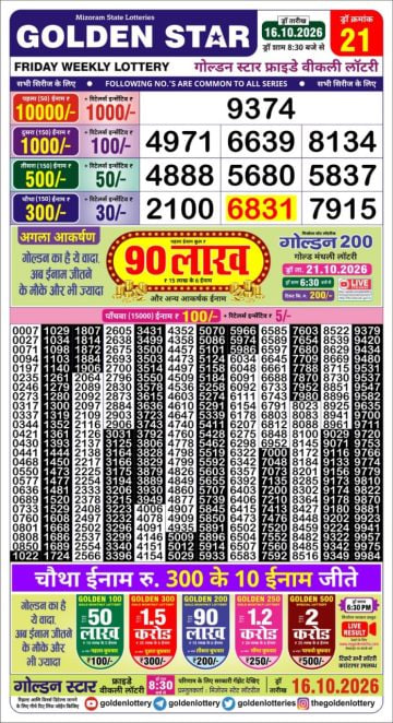 Golden-Star Weekly Lottery Result-8:30 pm