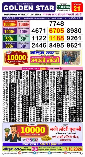 Golden-Star Weekly Lottery Result-8:30 pm