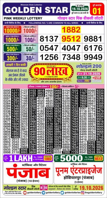 Golden-Star Weekly Lottery Result-8:30 pm