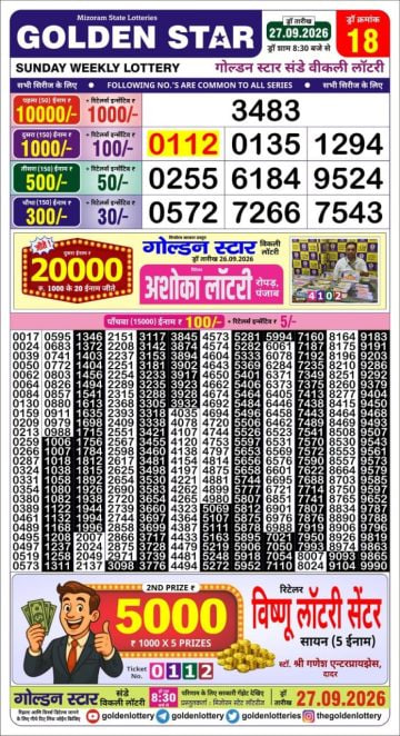 Golden-Star Weekly Lottery Result-8:30 pm