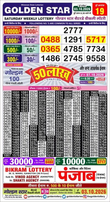 Golden-Star Weekly Lottery Result-8:30 pm