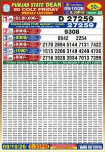 Punjab State Dear 50 6:30pm Lottery Result