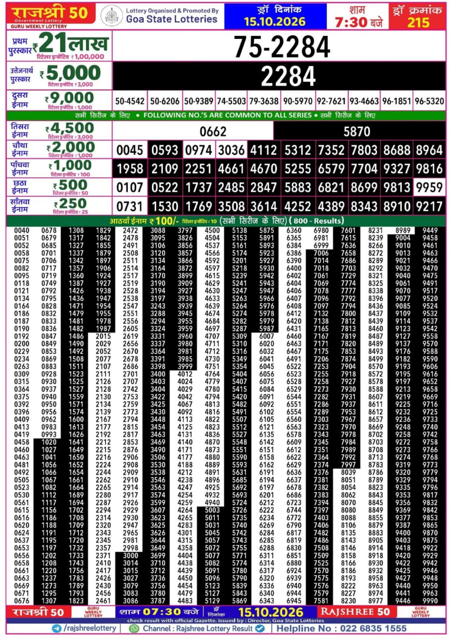 Rajshree 50 7:30 PM Result