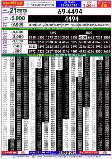 Rajshree 50 7:30 PM Result