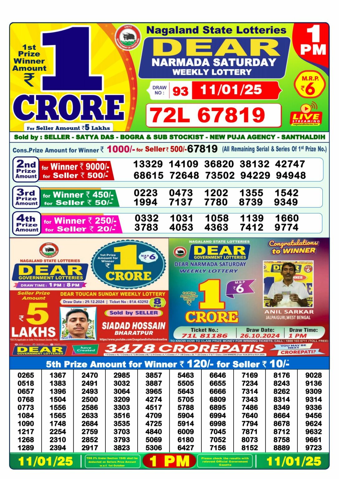 1 PM Lottery Result