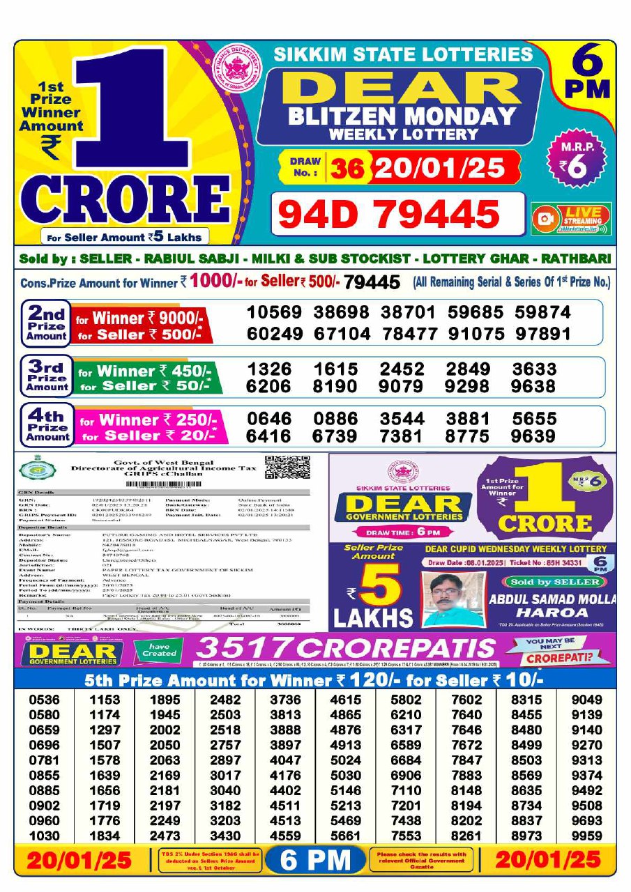 Lottery Sambad 6 PM Result