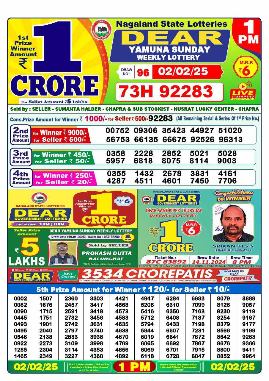1 PM Lottery Result