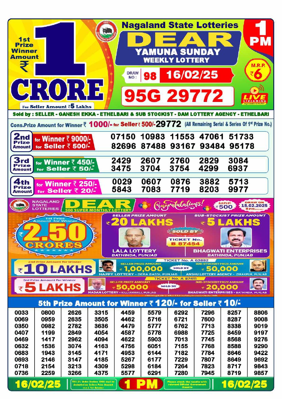 1 PM Lottery Result
