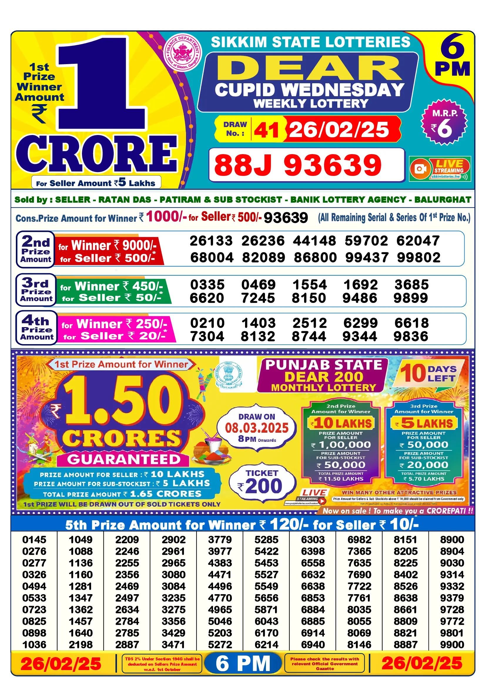 Lottery Sambad 6 PM Result