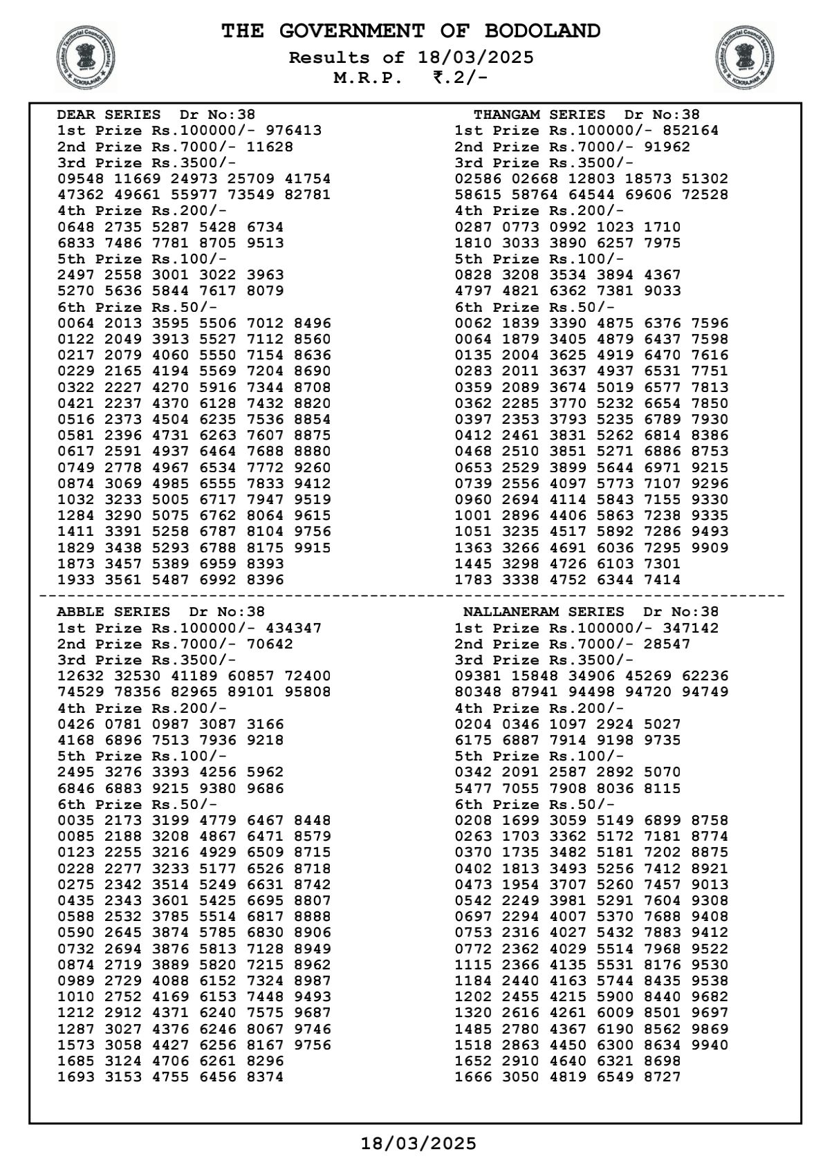 Bodoland Lottery Result Image 3 PM