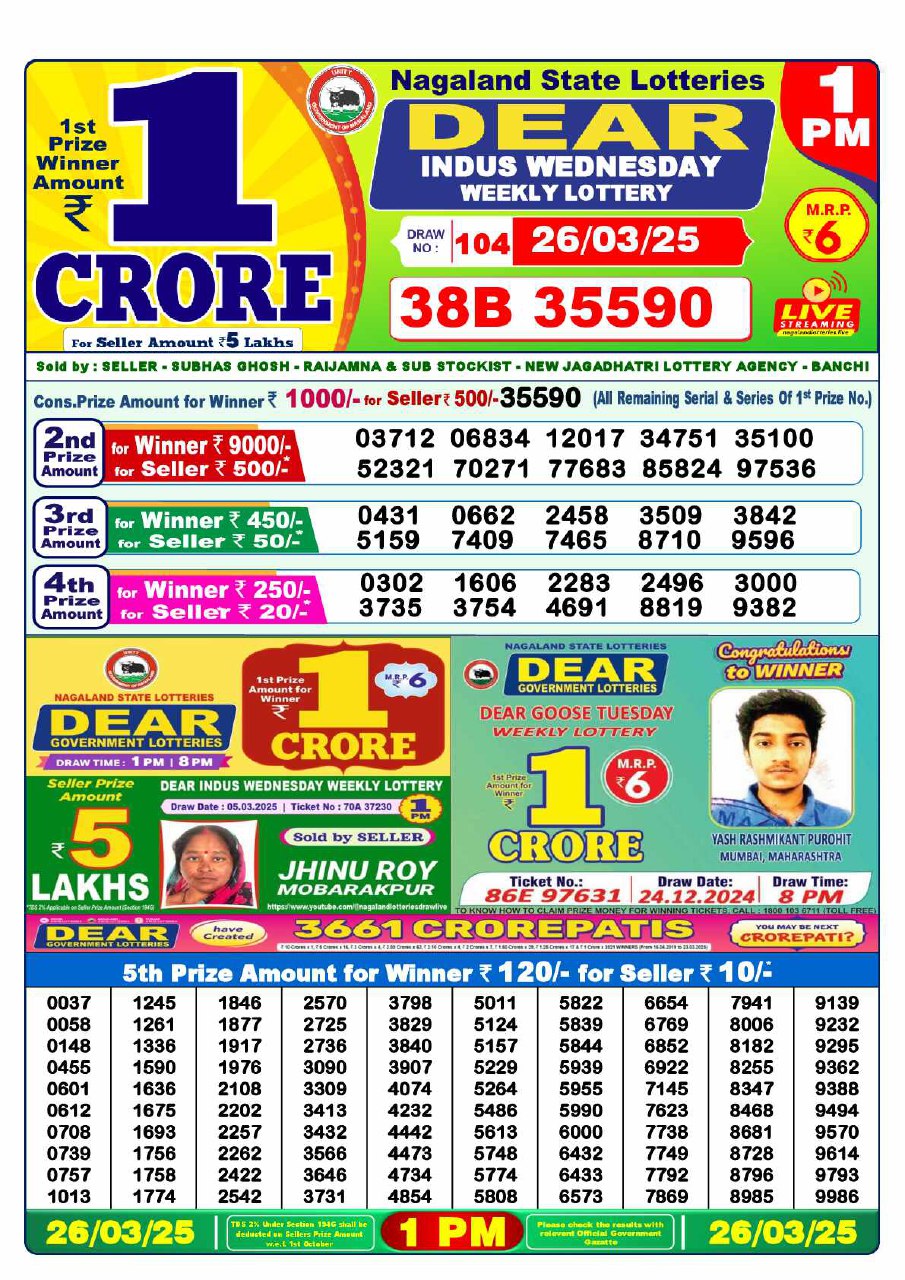 Lottery Sambad 1PM Result 23-03-2025