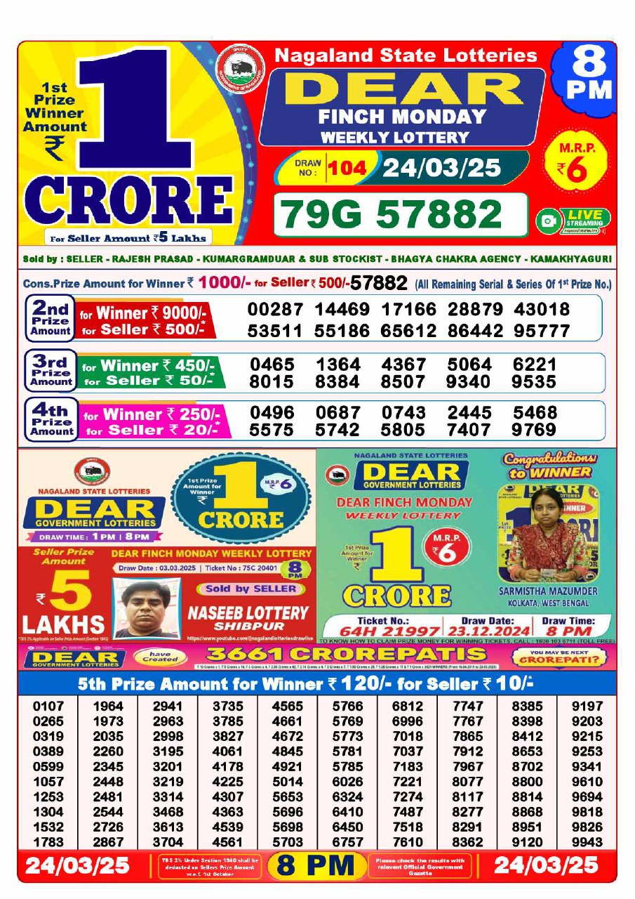 Lottery Sambad 8PM Result 23-03-2025