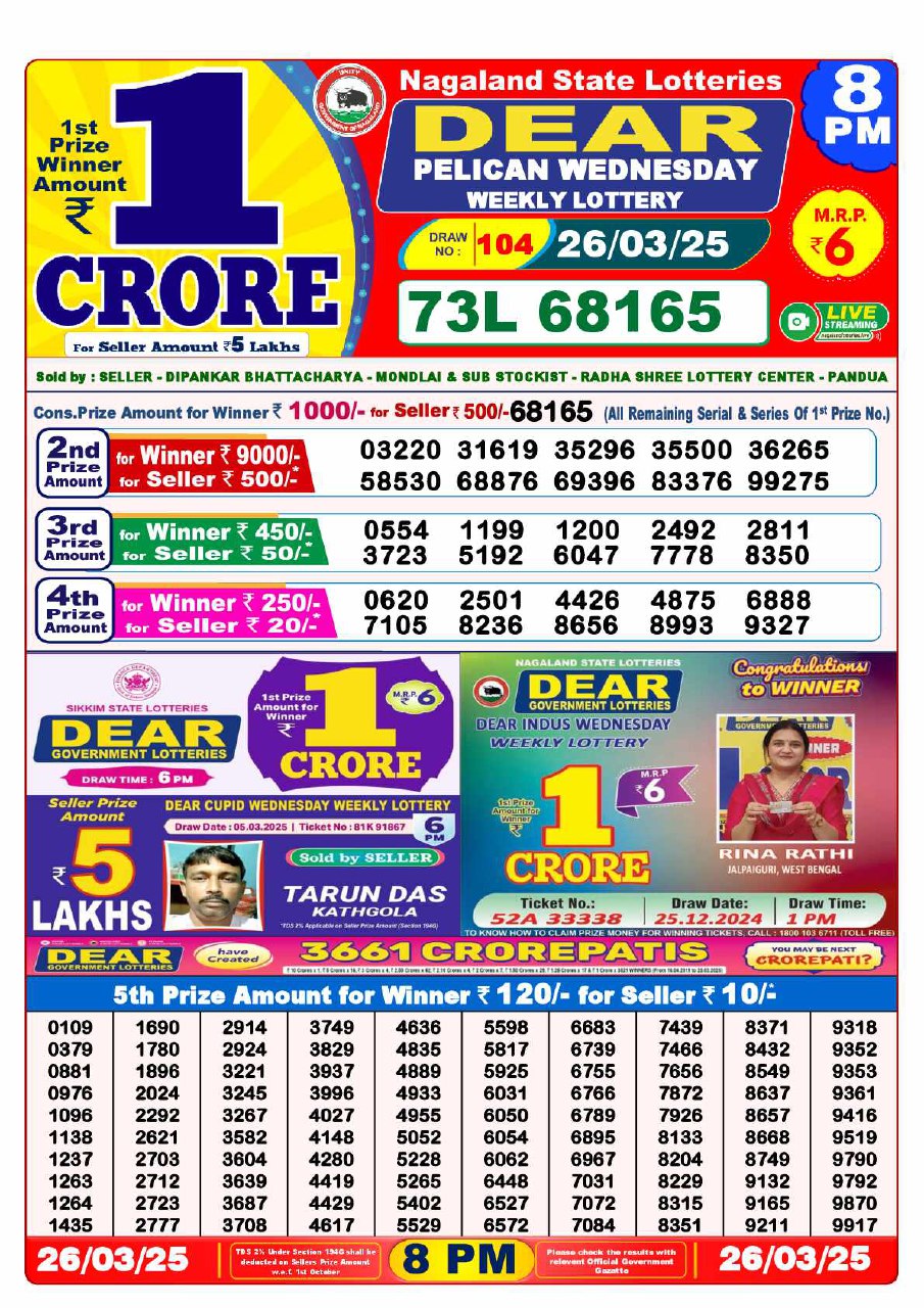 Lottery Sambad 8PM Result 23-03-2025