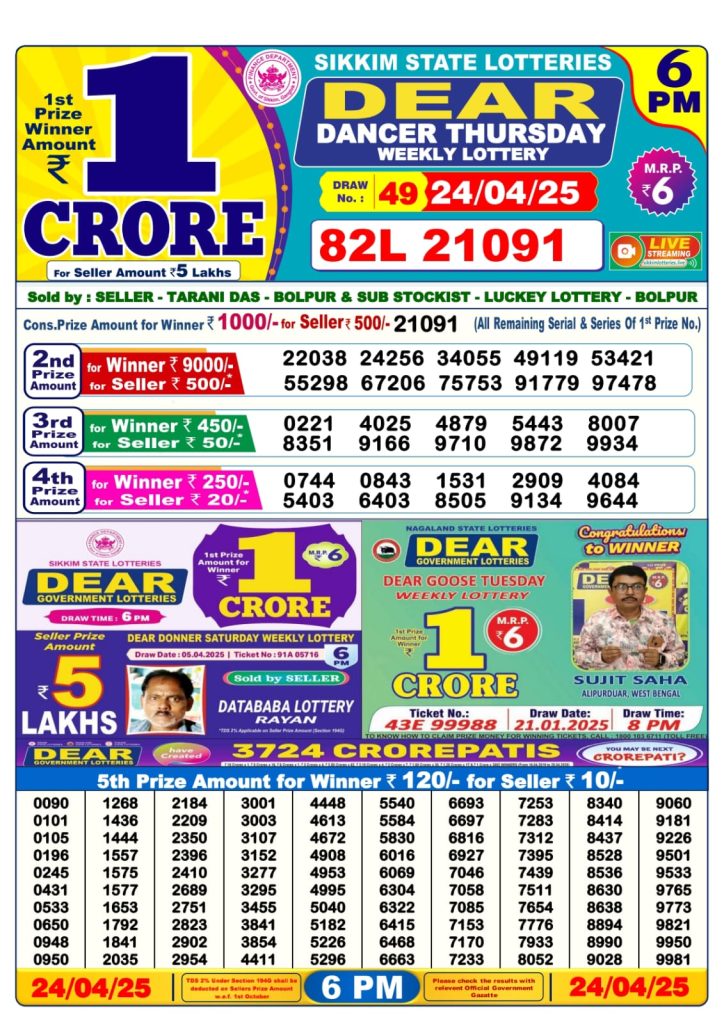 Dear Lottery 6 PM Result - Coming Soon Dear Lottery 6 PM Result - Coming Soon