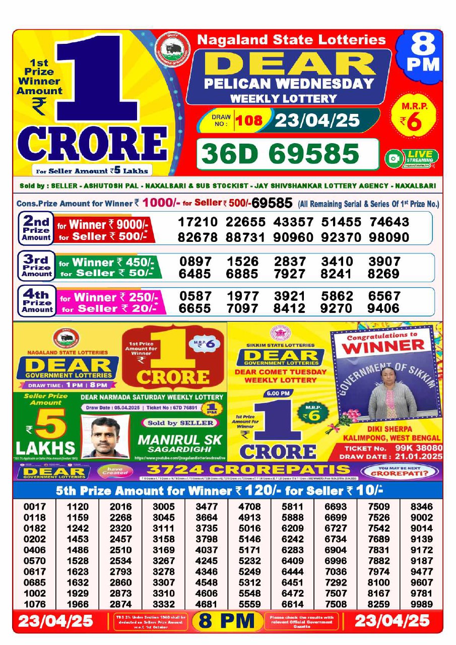 Dear Lottery 8 PM Result – Live Draw Image