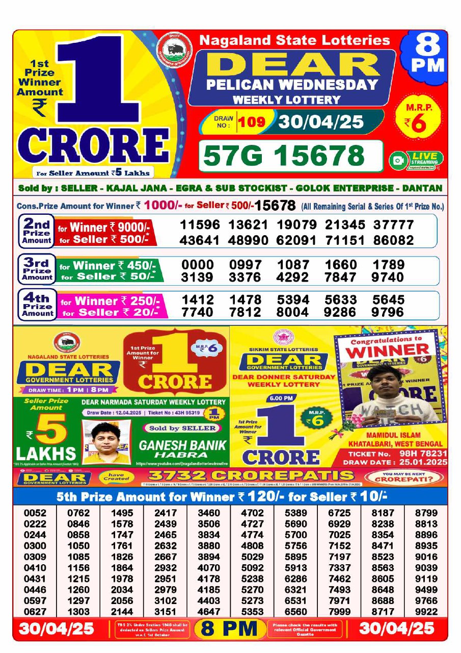 Dear Lottery 8 PM Result – Live Draw Image