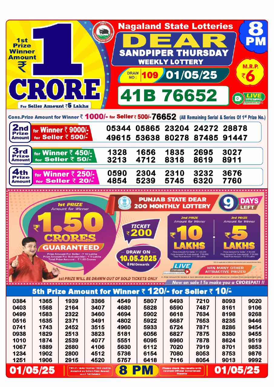 Dear Lottery 8 PM Result – Live Draw Image