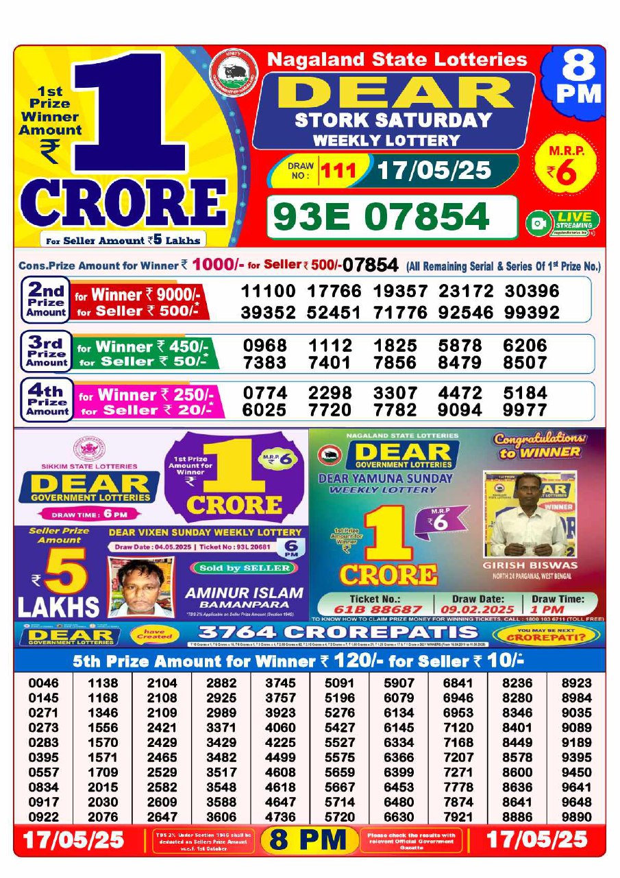 Dear Lottery 8 PM Result – Live Draw Image