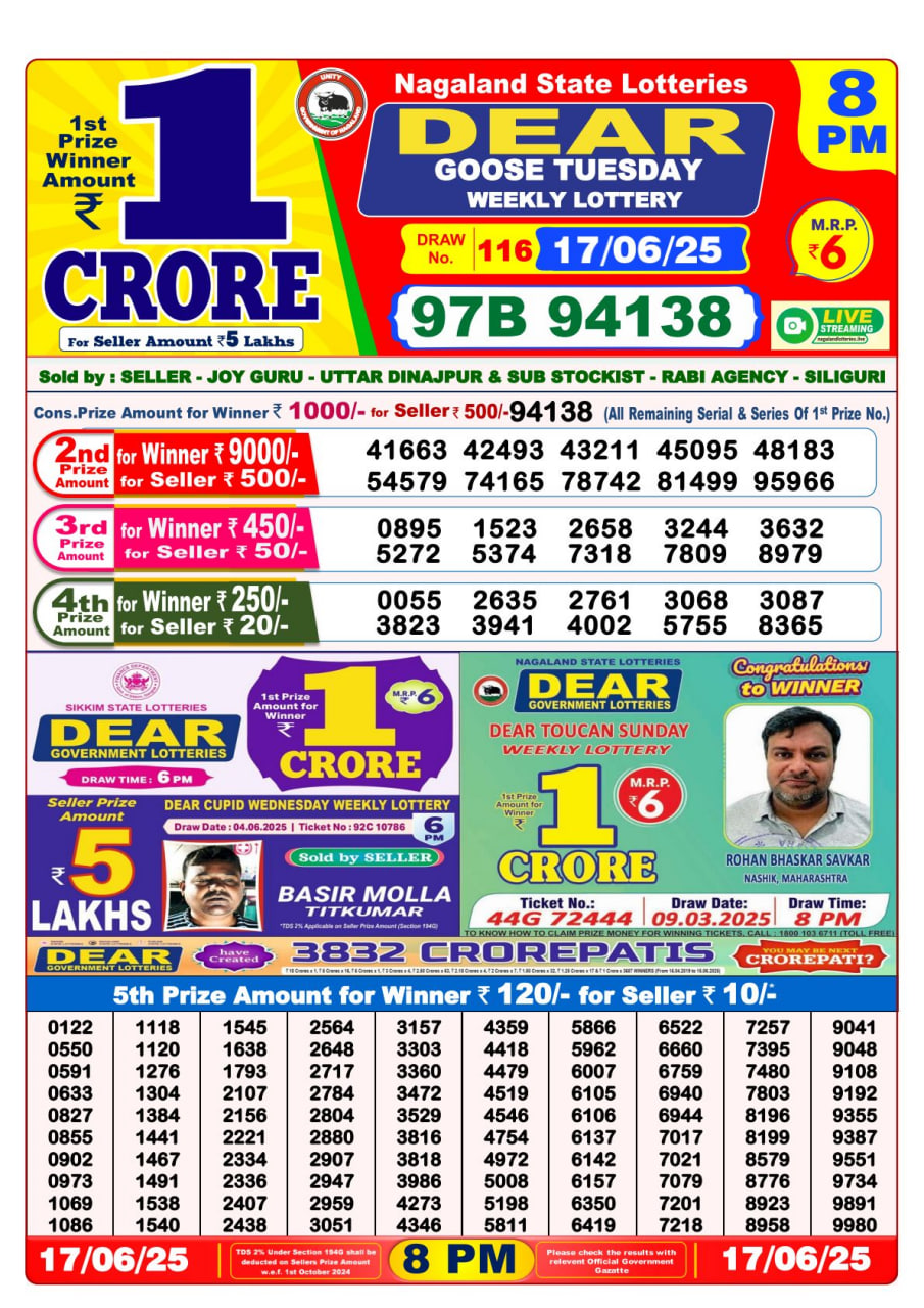 Dear Lottery 8 PM Result – Live Draw Image