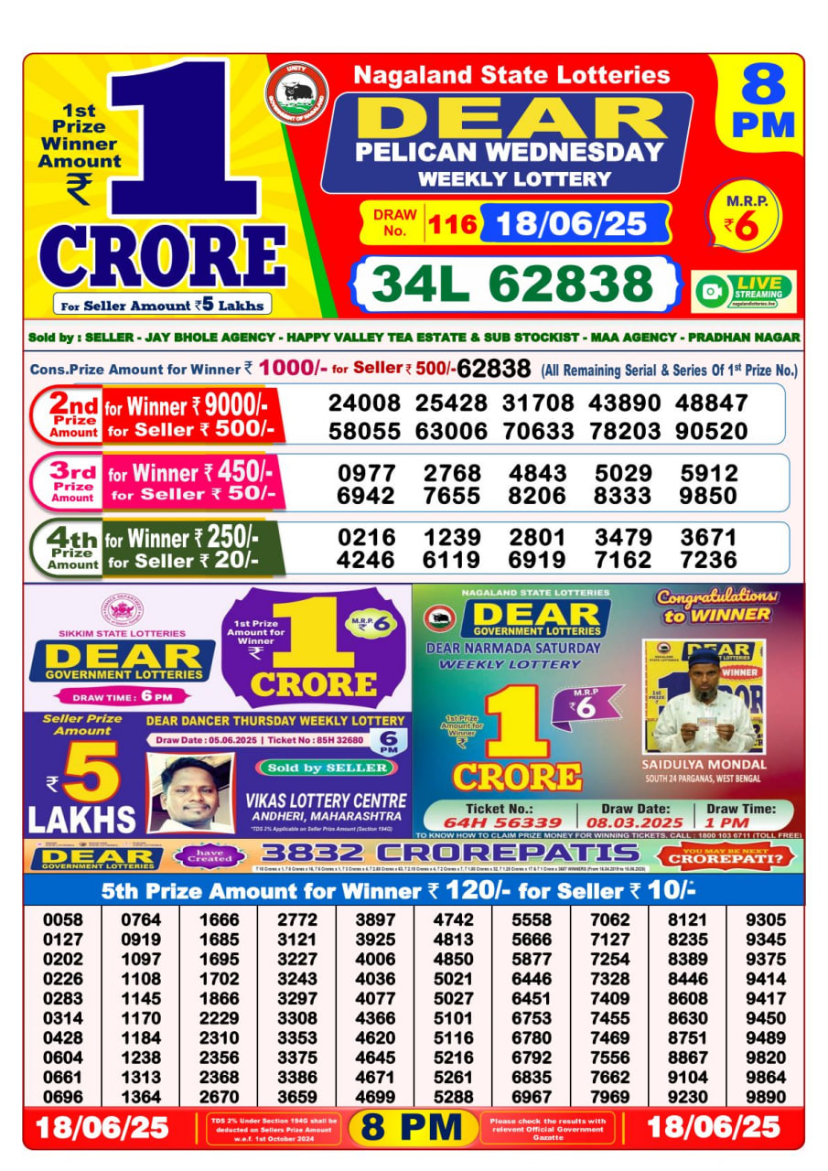 Dear Lottery 8 PM Result – Live Draw Image